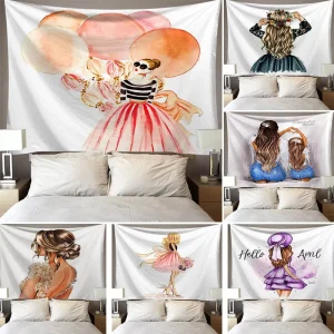Custom Printed Pattern Polyester Waterproof Wall Hanging Tapestry for Fashion Girls Machine Washable