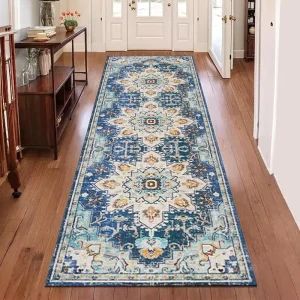 Custom Printed Polyester Machine Washable Bordered Design Non Slip 2×7 Traditional Runner Rug for Hallway