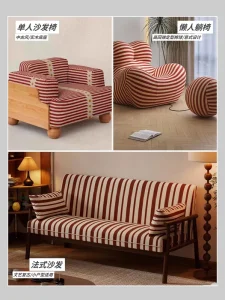 Custom Printed Scarlet Red Striped Fabric 6oz 16oz Polyester Stripes Canvas for Sofa Covers Tablecloth Pillow Home Decor
