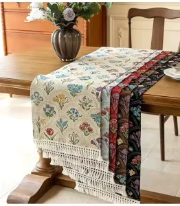 Custom Printed Table Runner French Retro Style Polyester Tablecloth for Wedding Parties Home Decor with Woven Techniques