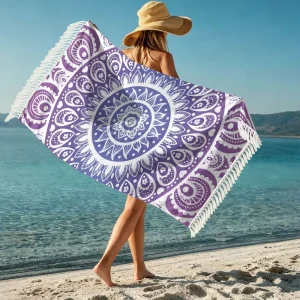 Custom Printed Tassel Fringe Turkish Beach Towel Microfiber Quick Dry Soft Sand Free Striped Mandala Travel Beach Towel Blanket