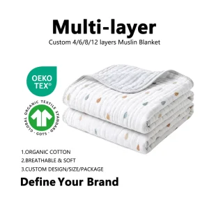 Custom Printing Home Bedding Baby Blankets Throws 100% Organic Cotton Crepe Muslin Quilt Thick Baby Gauze Muslin Swaddle Blanket