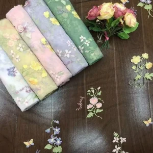 Custom Processable Floral Embroidered Polyester Tulle Soft Sheer Net for Women Dresses Lingerie DIY Crafts Table Runner