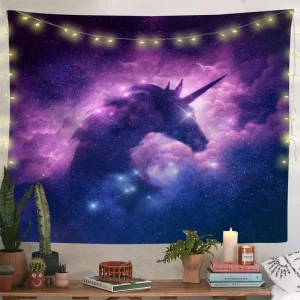 Custom Psychedelic Unicorn Printed Polyester Tapestries for Bedroom Wall Hanging