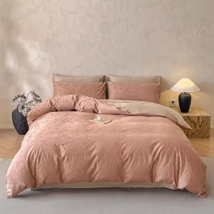 Custom Quality Luxury Solid Pink Jacquard 300tc Eco Friendly Luxury Home Textile Bedding Set Floral Silky Soft Duvet