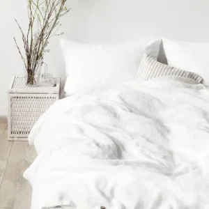 Custom Queen King 100% Linen Hemp Bedding Set Sheet Set in White Flat Fitted Bed Sheet Duvet Quilt Comforter Pillowcase Sham