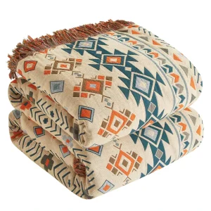 Custom Queen Size Vintage Floral Boho Jacquard Throw Blanket 100% Cotton Muslin Tassels Bohemian Woven Bed Blanket