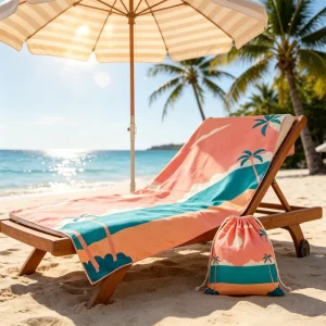 Custom Quick Drying Beach Towel Microfibre Double Portable Water Absorbing Active Printed Summer Sand Beach Towel Bag