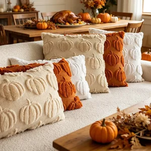Custom Quilted Pumpkin Zipper Plush Throw Pillow Cover Halloween Thanksgiving Farmhouse Sofa Home Decor Cushion Pillowcase