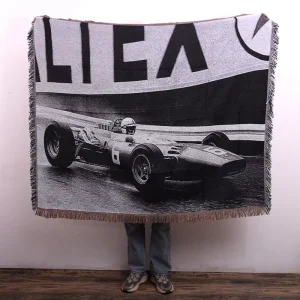 Custom Racing Jacquard Tassel Throw Modern Style Recycled Polyester and Cotton Woven Tapestry Blanket 130x160cm Four Seasons Use
