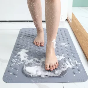 Custom Rectangle PVC Anti Slip Shower Mat Massage Foot Scrubber Bath Mat for Elderly & Kids Safety