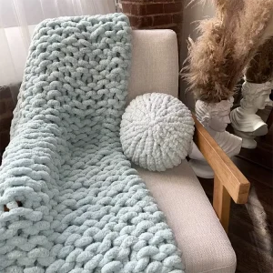 Custom Recycled Polyester Super Soft Chunky Yarn Knit Throw Chenille Knitted Blanket