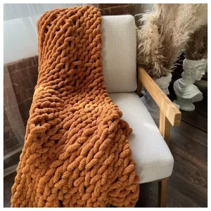 Custom Recycled Polyester Super Soft Chunky Yarn Knit Throw Chenille Knitted Blanket