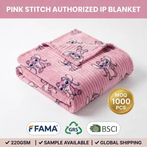 Custom Ribbed Flannel Blanket 220GSM Heavyweight Striped Fleece Character Throw FAMA BSCI GRS Certified