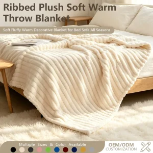 Custom Ribbed Striped Flannel Blanket Soft Warm Thick Wide Striped Ribbed Corduroy Textured Flannel Fleece Cozy Couch