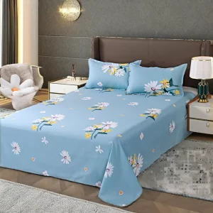 Custom Right Angle Flat Bed Sheet Set Printed Pillowcase 200TC Anti Static Polyester Fitted Sheet Set for Home Hotel Bedroom