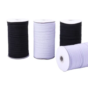 Custom Rolls Black White 3mm 5mm 6mm 8mm 10mm 12mm Knitted Textile Flat Braided Elastic Band For Garment Sewing