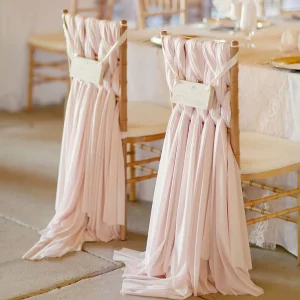 Custom Romantic Garden Fancy Solid Color Chiffon Chiavari Chair Covers Sashes for Banquet Wedding Decoration
