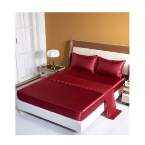Custom Satin High Quality Solid Color Duvet Cover Queen King Fitted Flat Bedsheets Bedding Sets with 4 Pillows Case