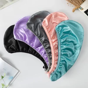 Custom Satin Microfiber Hair Towel Wraps Women’s Satin Coral Velvet Dry Hair Cap with Button Quick Dry for Wet Curly Hair