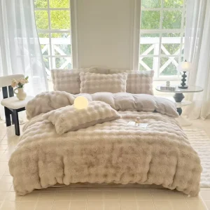 Custom Simple Eco Friendly Bed Sheet Quilt Cover Four Piece Set Thickened High Gram Weight Rabbit Plush Bedding