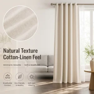 Custom Size 100% Blackout PA Coated Woven Polyester Linen Curtains & Valances 2-Panel Built-In Biparting Open
