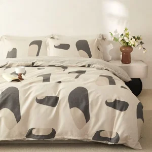 Custom Size 100% Cotton Machine Washable Ready to Ship 4-piece Plain Modern Print Bedding Set for Home Use