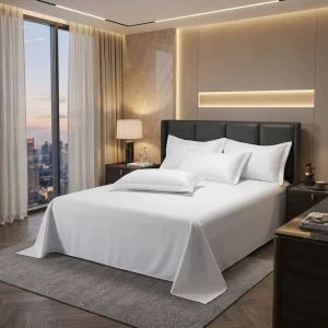 Custom Size 200TC 100% Cotton Hotel Sheets Flat & Fitted Sheets with Stitching for Hospitality OEM Manufacturer