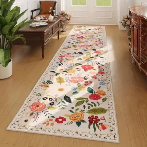 Custom Size Abstract Flower Pattern Runner Rug Washable Anti Slip Indoor Floor Mats for Living Room Sofa Bedside Decoration
