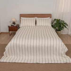 Custom Size Bamboo Bedding Set Elegant Brown Pinstripe 4 Piece Duvet Cover and Pillowcase Set