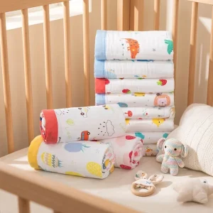 Custom Size Class 6 Layer Cotton Gauze Baby Bath Towel Blanket Soft Highly Absorbent Quick Dry Skin Friendly 110*110cm 0 6 Years