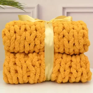 Custom Size Deluxe Hand woven Chunky Chenille Yarn Chunky Blanket Custom Color