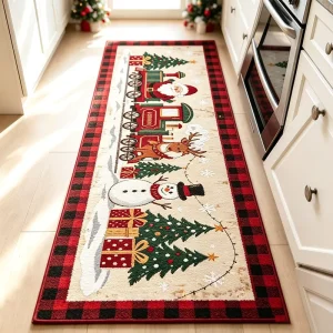 Custom Size Design Printed Christmas Runner Rug Anti slip Red and Green Winter Holiday Decor Washable Long Corridor Carpet