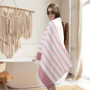 Custom Size Organic Cotton Turkish Towel Absorbent Adult Bath & Beach Towel with Tassel Striped Beach Towel for Summer