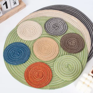 Custom Size Polyester Cotton Heat Resistant Reusable Modern Woven Round 2.5mm Thick Table Decorative Mat Placemat Household