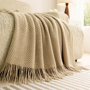 Custom Size Pure Color Tassels Knitted Bed Sofa Throw Blanket Acrylic Niblet Heated Wearable Animal Cartoon Festival Raschel