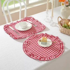 Custom Size Round Gingham Placemats Rustic Reversible Checkered Placemat