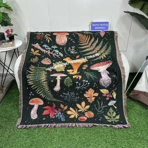 Custom Size Woven Tapestry Blanket Mushroom Nature Throw Rug and Throw Blanket