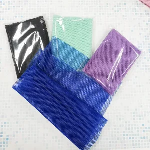 Custom Skin Nylon Exfoliating Back Long Scrubber Vacuum Package Mesh Shower Scrubbing Sponge Nylon Bathing African Net Sponge