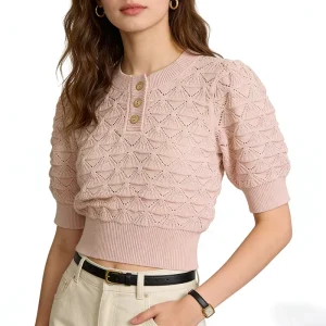 Custom Soft 100% Cotton 7GG Women Sweater Short Pullover Summer Warm Ladies Knitted Jumper