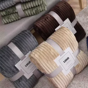 Custom Soft Queen Size Polyester Striped Blanket Plush Double Layer Bed Sofa Flannel Fleece Throw Blanket