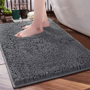 Custom Solid Color Chenille Bath Mat Soft Water Absorbent Bathroom Mats Non slip Machine Washable Bathroom Rugs for Home and Hotels