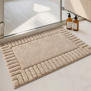 Custom Solid Color Flocking Bath Mat Soft Water Absorbent Bathroom Mats Non slip Machine Washable Bathroom Rugs for Home&Hotels