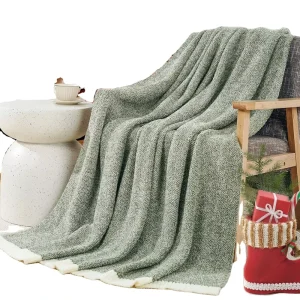 Custom Solid Jacquard Knitted Green Fleece Blanket for Couch and Bedding Super Soft Cozy Twin Size for Women