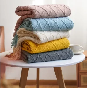 Custom Solid Knitted Blanket Throws Soft Acrylic Woven Bed Cover Blankets Throw Blanket for Sofa Bed Living Room Bedroom