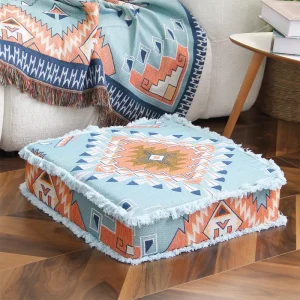 Custom Square Pattern Woven Polyester Cotton Removable Washable 53×53+15CM Seat Cushions Throw Pillows for Outdoor Home Decor