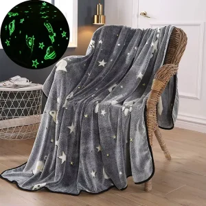 Custom Stars Pattern Soft Cozy Flannel Fleece Blankets 50 X 60 Inches Glow in the Dark Throw Blanket for Kids Boys Girls Gifts