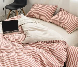 Custom Stripe Pattern Reversible 100% Cotton 200TC Portable Bed Sheet Set Luxury Designer Quilt Duvet Cover Bedding