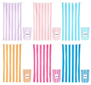 Custom Striped Beach Towel Quick Dry Microfiber Sand Towel with Logo Bulk for Hotel Pool Resort Promotion