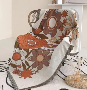 Custom Sublimation Print 100% Polyester Woven Retro Tapestry Jacquard Glow in the Dark Throw Blanket Blank with Fringes
